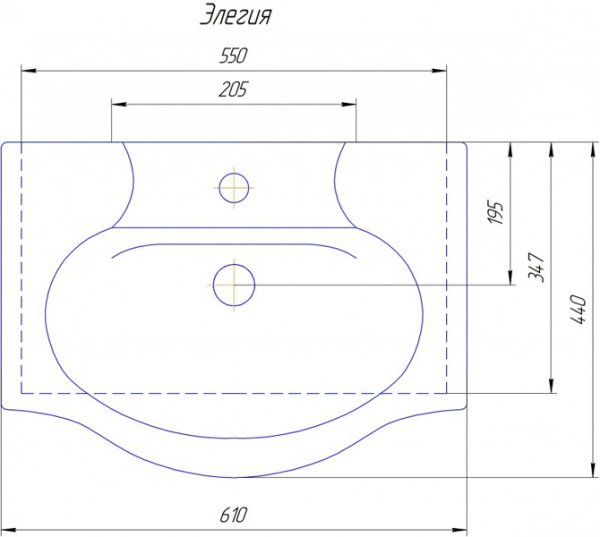 Чертеж Раковина Элегия 60